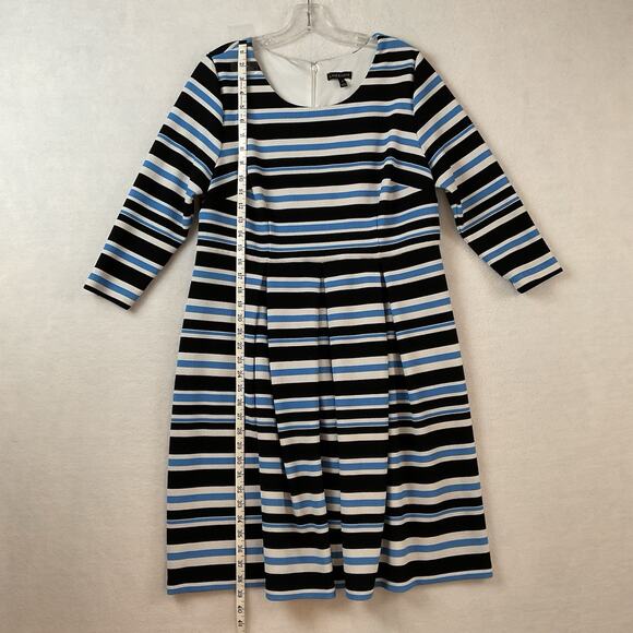 Lane Bryant Dress Womens 14 Blue White Stripes Pleats 3/4 Sleeves Knit - Picture 4 of 12